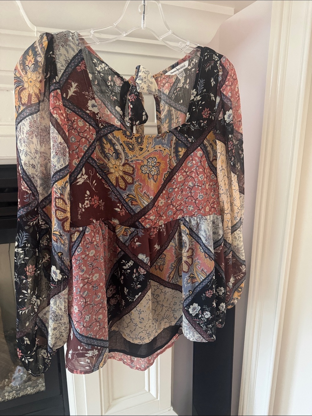 American Eagle Patchwork Floral Tie-Back Blouse - Multicolor